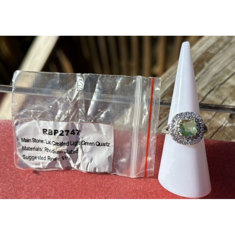 Bomb Party RBP2747 LC Light Green Quartz Sz 6 Rhodium Plated Band - Picture 2 of 3